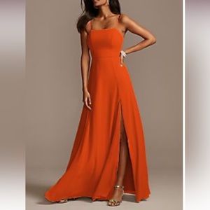 David’s bridal spaghetti strap chiffon dress with slit